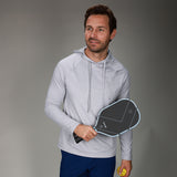 front of grey hoodie