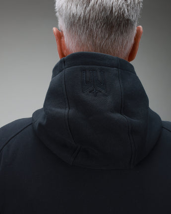 back of black hoodie full zip 