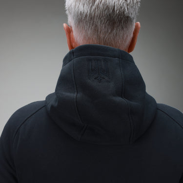 back of black hoodie full zip 