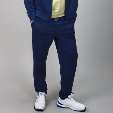 front of blue jogger