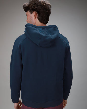 back of navy hoodie full zip