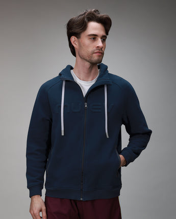 front of navy hoodie full zip 