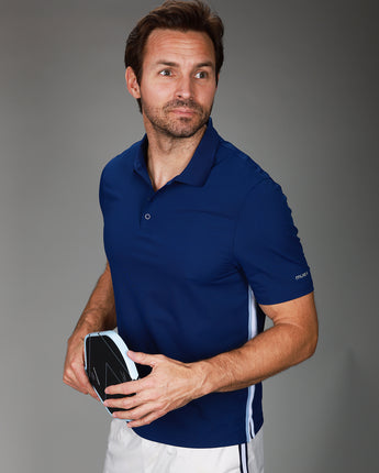 front of navy polo