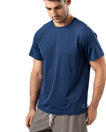 Navy Pickleball Dink Performance Tee on a person