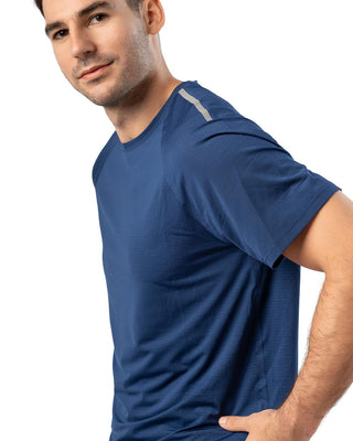 Navy Pickleball Dink Performance Tee on a person