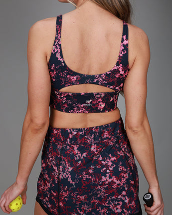 back of pink floral sports tank 