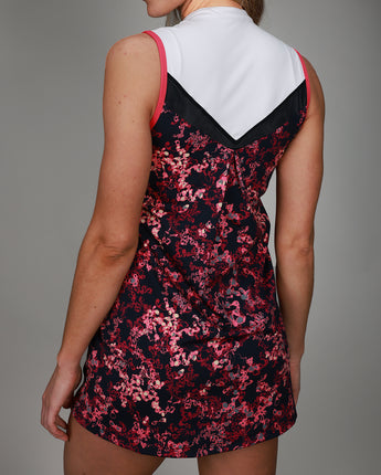 back of pink floral mandarin dress