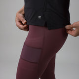 side of plum legging with side pocket for ball 