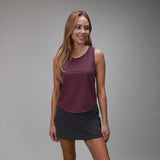 front of plum relaxed tank with black bonded skirt