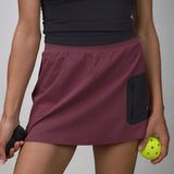 front of plum bonded skirt