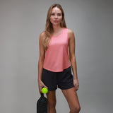 front view of black tulip short and coral tank 