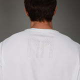 back of white chevron tee
