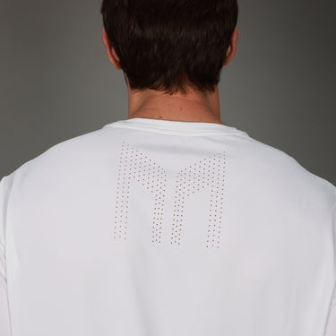 back of white chevron tee