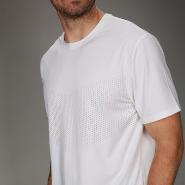front of white chevron tee