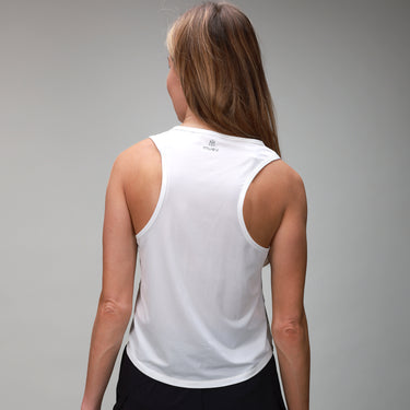 back of white performance tank top loose fit 