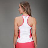 back of white and pink racerback