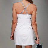 back of white v dress
